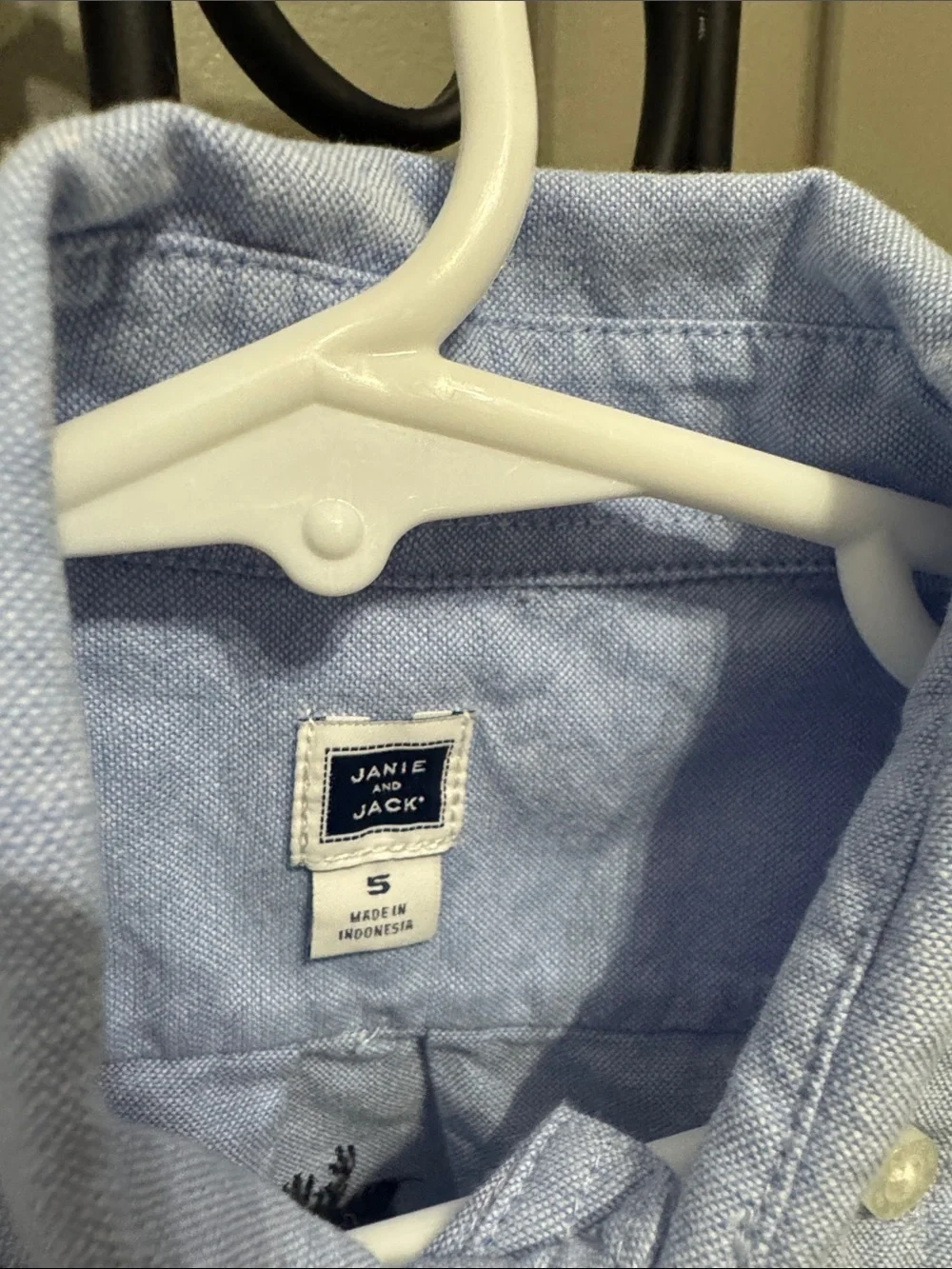 Janie and Jack Light Blue Button-Down with Navy Moose Embroidery 5 Cotton
